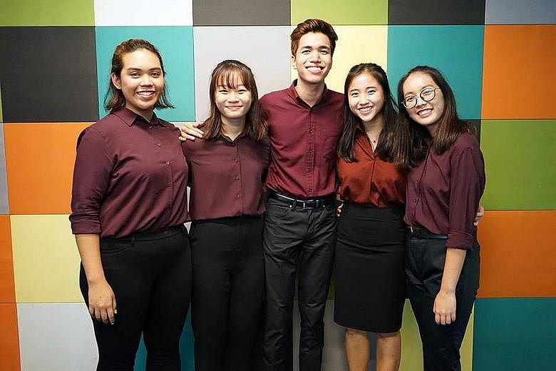 Members of the Singapore Polytechnic team involved in the survey include (from left) Nur Khairiyah, Tracey Ang, Muhammad Farhan, Melissa Anne Lim and Sammi Poo.
