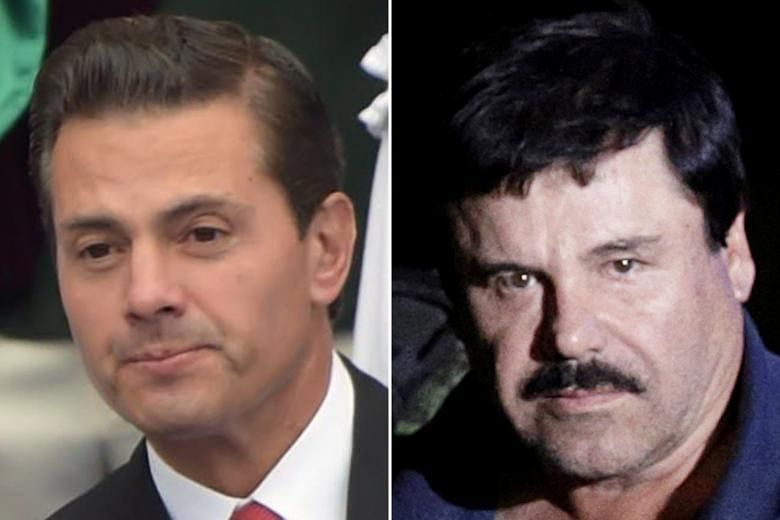 Former Mexican president Enrique Pena Nieto (left) allegedly reached out to Joaquin Guzman Loera in 2012.