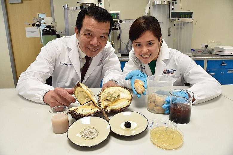 Professor William Chen, director of Nanyang Technological University's food science and technology programme, Dr Jaslyn Lee, NTU research fellow, and their team turned food waste into usable products.