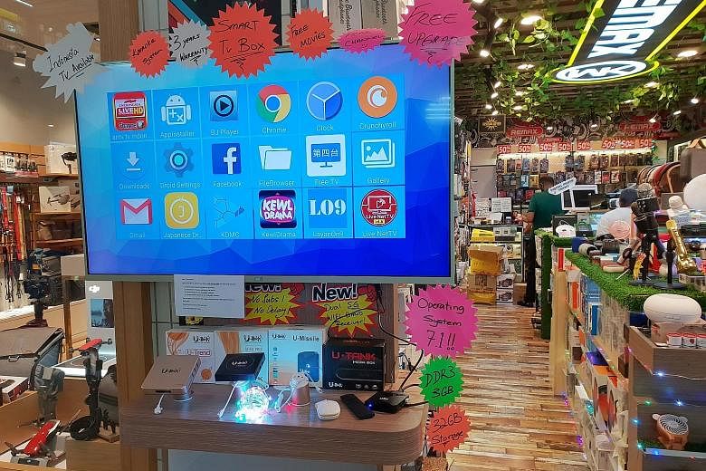 Android TV boxes for sale at Sim Lim Square. The legality of media streaming boxes has been a contentious area as copyright holders have found it difficult to resort to many of the usual legal avenues created in the DVD era against set-top box retail
