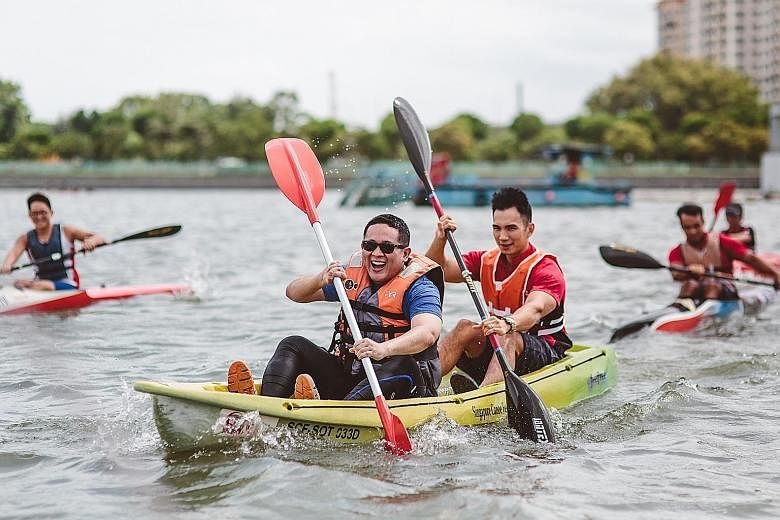 Some 800 competitors aged between seven and 60 took part in this year's Singapore Canoe Marathon at the Sports Hub's Water Sports Centre yesterday. The blazing conditions failed to dampen the spirits of the competitors, who paddled between 6km and 30