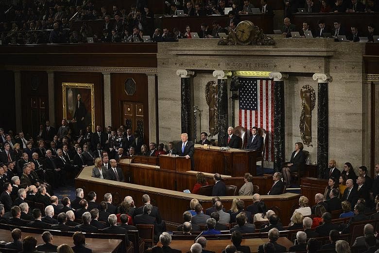 President Donald Trump delivering his State of the Union address last year. His tit-for-tat with House Speaker Nancy Pelosi over this year's address escalated sharply on Wednesday, with Mr Trump telling Ms Pelosi he would deliver the speech in the Ca