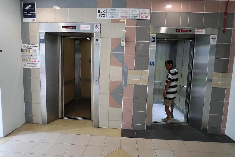 The new lift (right) at Block 772 Woodlands Drive 60 is brighter and more reliable than the old one (left). It is one of 50 new ones installed under Sembawang Town Council's $41 million Lift Replacement Programme, which will replace 336 lifts serving