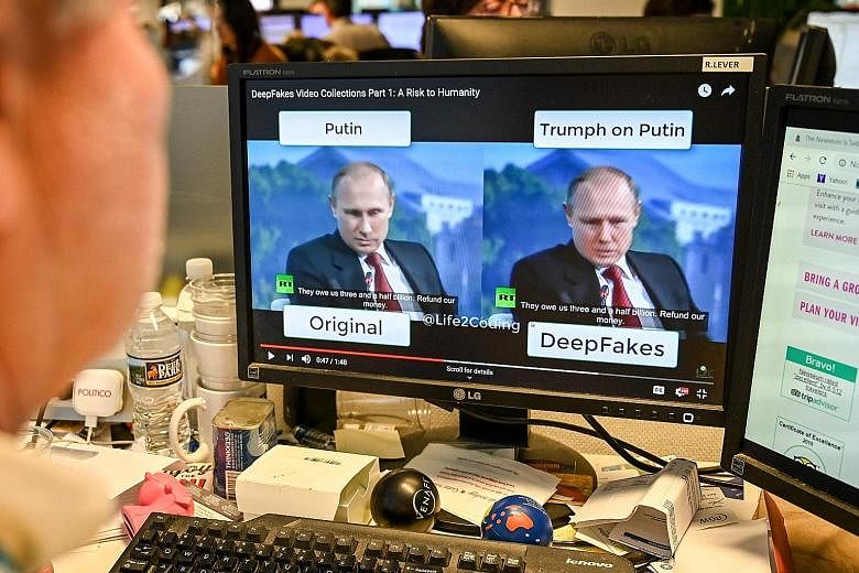 A journalist viewing a "deepfake" video. Such videos are becoming more realistic due to advances in artificial intelligence.