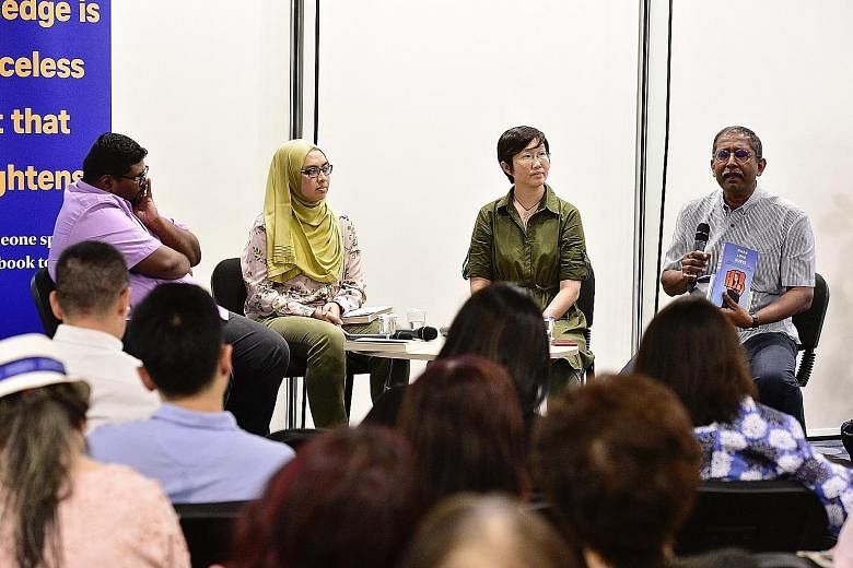 (From left) Pave social workers Saravanan Krishnan, Adisti Jalani and Soh Siew Fong, and former ST deputy editor Alan John discussed helping people deal with domestic violence and counselling abusers.