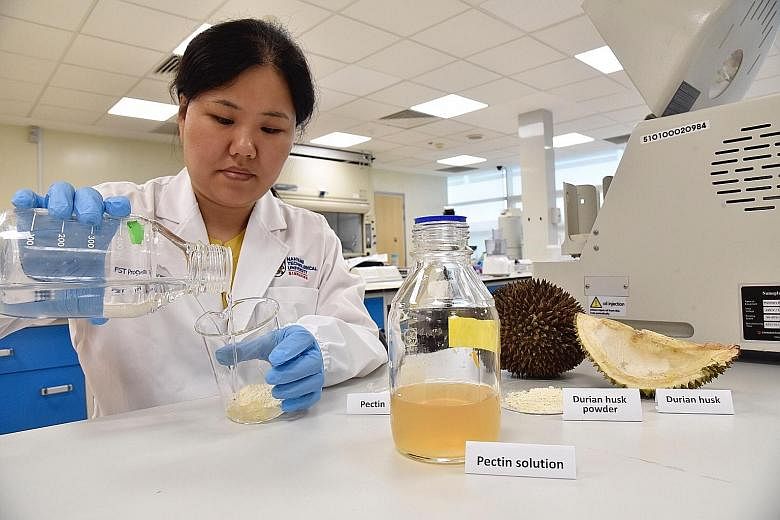 NTU researchers have found a way to extract pectin from durian husks and turn it into biodegradable packaging materials.