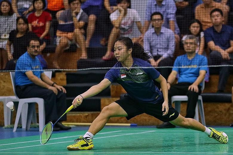Birthday girl Yeo Jia Min (above) trailed Jaslyn Hooi in both games during the women's singles final of the Singapore National Open Championships last night but, each time, she clawed her way back into contention and eventually victory.