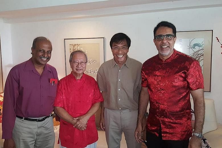 Singapore Democratic Party (SDP) chairman Paul Tambyah (left) posted a photo on Facebook of the gathering of opposition leaders (from second left) Dr Tan Cheng Bock, SDP chief Chee Soon Juan and Workers' Party chief Pritam Singh. Also present were Pe
