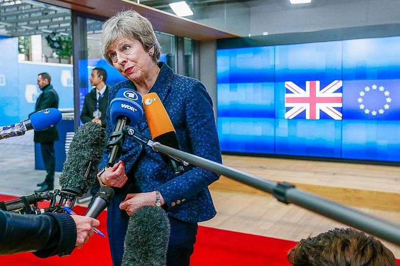 British Prime Minister Theresa May speaking to the press after a meeting with European Council president Donald Tusk in Brussels on Thursday. Visiting Brussels in a last-ditch bid to extract EU concessions, Mrs May returned empty-handed after admitti