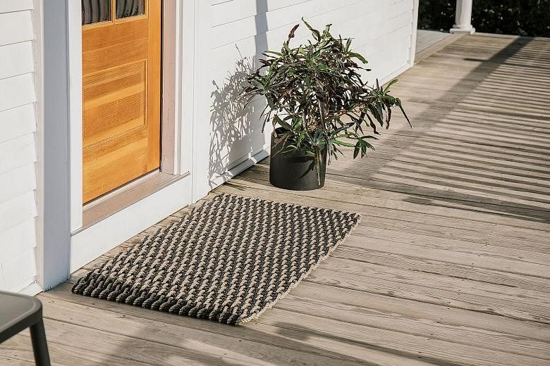 A Rope Co doormat (left) handmade in Maine. The right doormat for your house depends on whether it will be outdoors, under a covered porch or indoors.