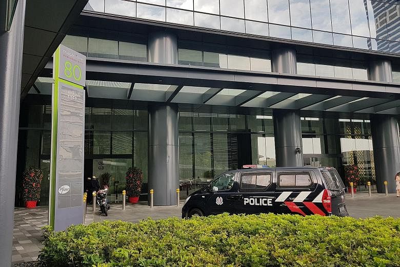 A police vehicle was spotted in the driveway of Mapletree Business City yesterday, where Wirecard has an office.