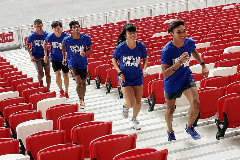 Participants in a stepper event at the National Stadium. Closer to home and at your convenience, you can introduce a little difficulty into your annual National Steps Challenge by taking the stairs instead of the lift.
