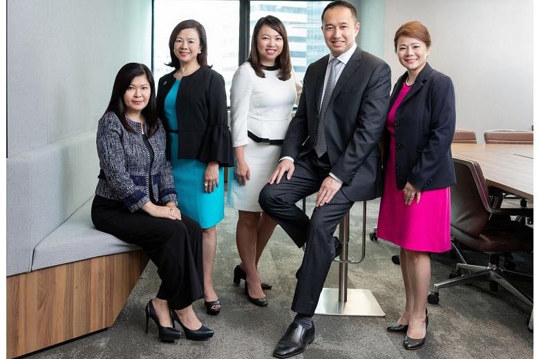 (From left) City Developments head of property development Lee Mei Ling, chief sustainability officer Esther An, group chief financial officer Yiong Yim Ming, group chief executive officer Sherman Kwek and CEO for commercial Yvonne Ong. The company has be
