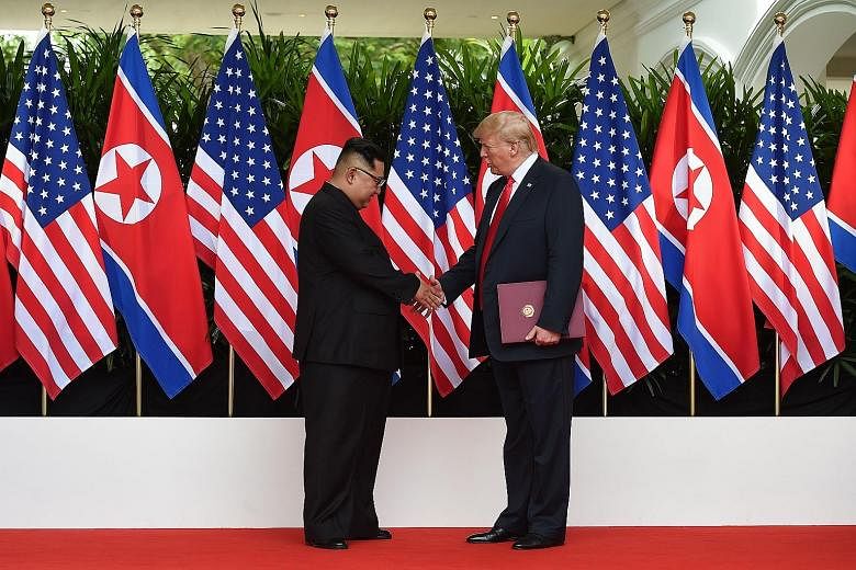 North Korean leader Kim Jong Un with United States President Donald Trump in Singapore last June. The US is expected to seek "concrete deliverables" from the upcoming Vietnam summit.
