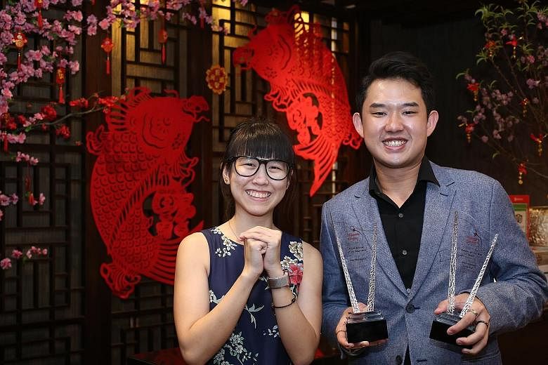 Muhammad Jaris Goh and Joey Yeo were respectively named Bowler of the Year and Youth Bowler of the Year at the Singapore Bowling Chinese New Year cum Awards Celebration Dinner at Peach Garden (OCBC Centre) yesterday. Goh, 24, was part of the men's tr