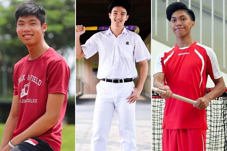 From far left: High jumper Kampton Kam, hockey player Sean See and floorballer John Alicante Embile are among five nominees for The Straits Times' Young Athlete of the Year award.