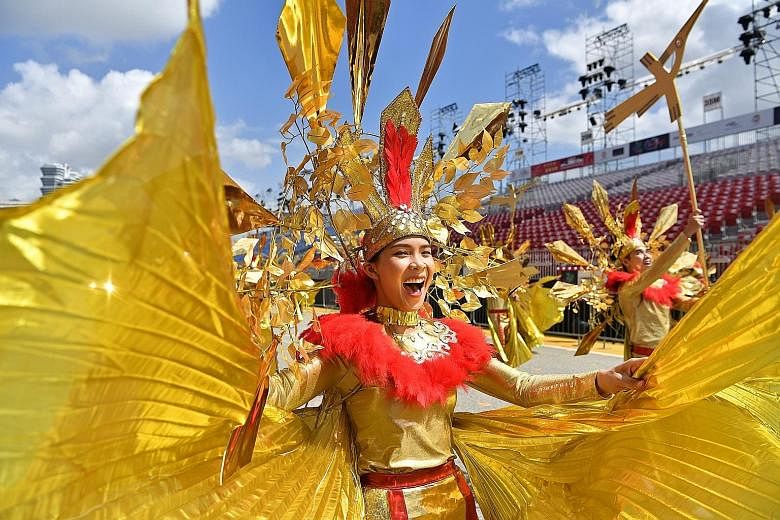 The main Chingay parade this year, which takes place tonight and tomorrow night, will feature 6,500 performers from more than 50 local and foreign parade contingents. They include acrobats and dancers from Vietnam (above) and (below, clockwise from l