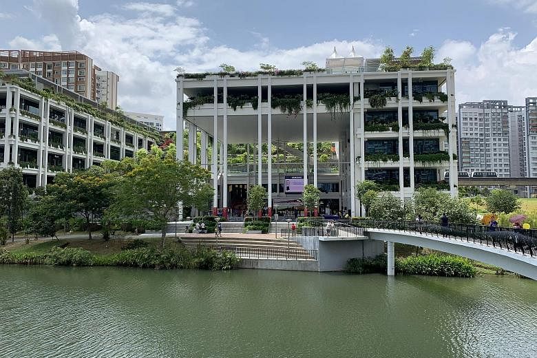 Oasis Terraces, which officially opened yesterday, is the first new-generation neighbourhood centre developed by the Housing Board. HDB says the aim of the entrepreneur cluster on the third floor is to add more variety to the mix of shops. Mrs Deepik