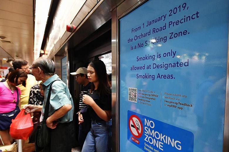 A poster at Orchard MRT station informing commuters of the smoking ban. The National Environment Agency said in its Facebook post that smokers are becoming more familiar with the locations of the 50 designated smoking zones along the shopping be