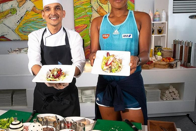 Naomi Osaka showing off her culinary skills as part of the fringe activities before the start of the Dubai Tennis Championships.
