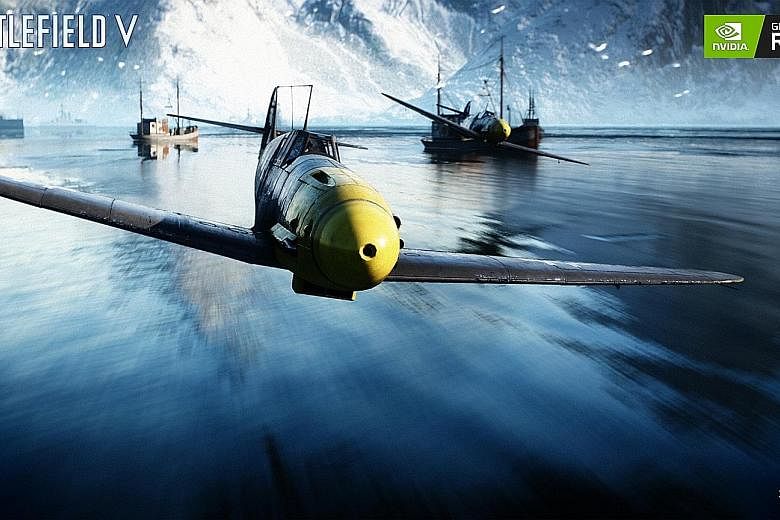 Action-packed shooting game Battlefield V uses ray tracing to create real-time reflections.