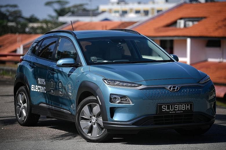 The Hyundai Kona Electric looks more chic than the engine-powered Kona, with its grille-less front, special wheels and two-tone paintwork.