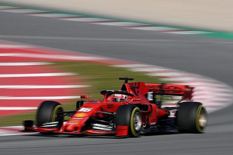 Ferrari's newcomer Charles Leclerc in his No. 16 car during the pre-season testing at Circuit de Catalunya in Barcelona on Thursday. He had set the fastest time on the second day of testing.