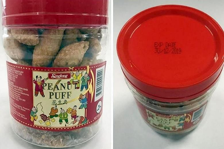 The Singlong peanut puffs are made in Malaysia and belong to a batch that expires on Dec 30 this year.