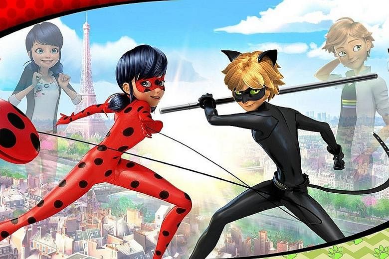 Animated series Miraculous: Tales Of Ladybug & Cat Noir (left) centres on two teenage protagonists Marinette Dupain-Cheng and Adrien Agreste, who also double as superheroes.