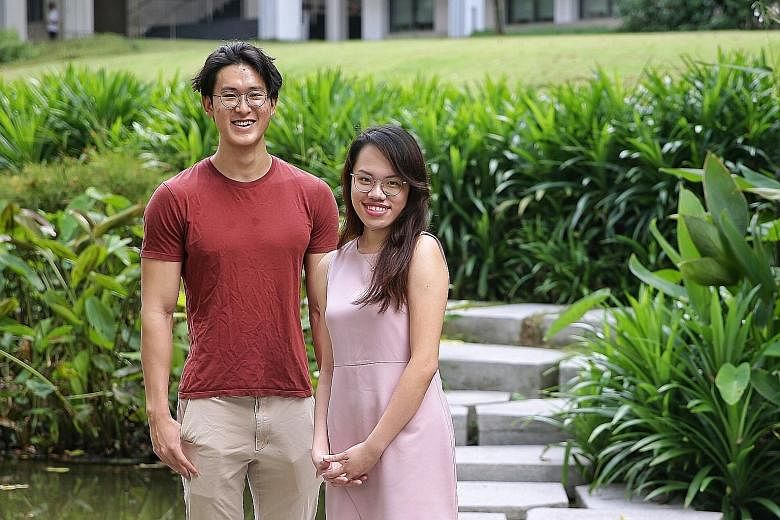 Second-year student Bryan Tan (left in photo) and fourth-year student Yip Jie Ying at Yale-NUS College. Mr Tan hopes to enrol in the joint computing programme at the National University of Singapore, while Ms Yip is doing a concurrent master's degree