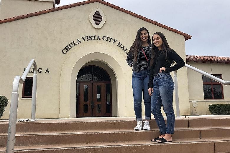 US high school student Kate Anchondo (left) is organising a school strike against climate change in San Diego, with Ms Sara Wanous from activist group Citizens Climate Lobby. Ms Wanous says the lobby has seen students across the US pressure governmen