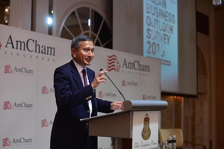 Foreign Minister Vivian Balakrishnan said the US should continue to be engaged and to play a leadership role. AmCham Singapore chairman Dwight Hutchins said US business leaders are right to have their capital hubs in Singapore to take advantage of op