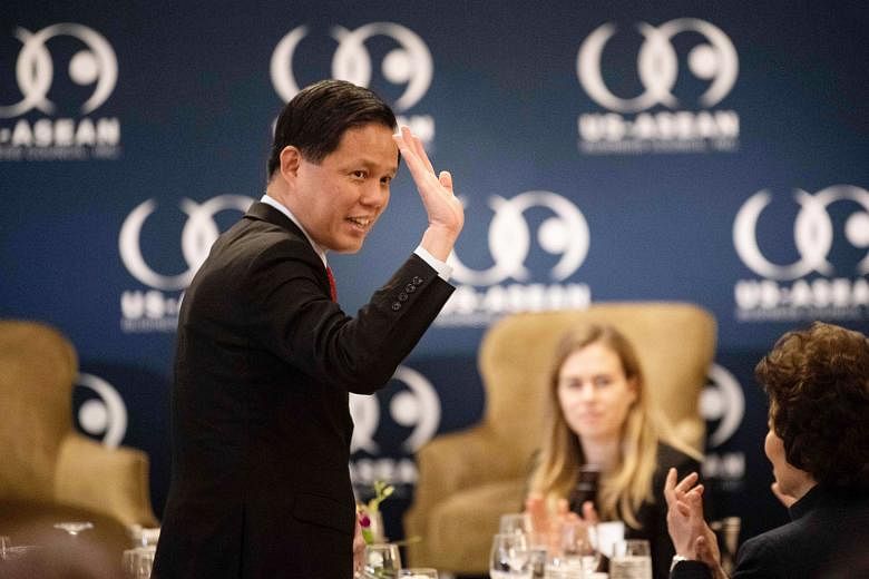 Singapore's Trade and Industry Minister Chan Chun Sing arriving at the event organised by the US-Asean Business Council in Washington on Wednesday. On the RCEP, he said: "The gaps are narrowing and we have a fair chance of getting it done by this yea