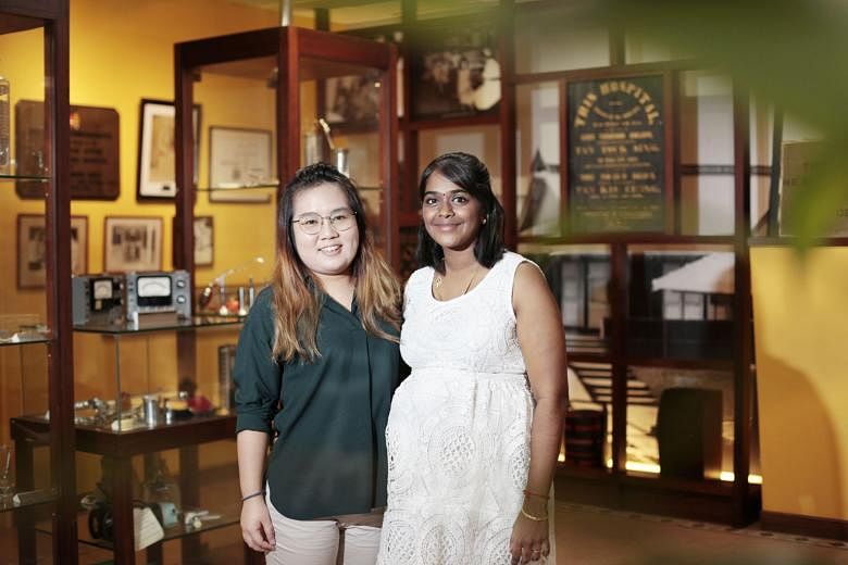 Childcare teacher K. Durga with her boss Lim Cai Ying, principal of Star Learners childcare centre in Woodlands Circle. Mrs Durga, who is almost due to give birth to her third child, was diagnosed with tuberculosis while she was on maternity leave fo
