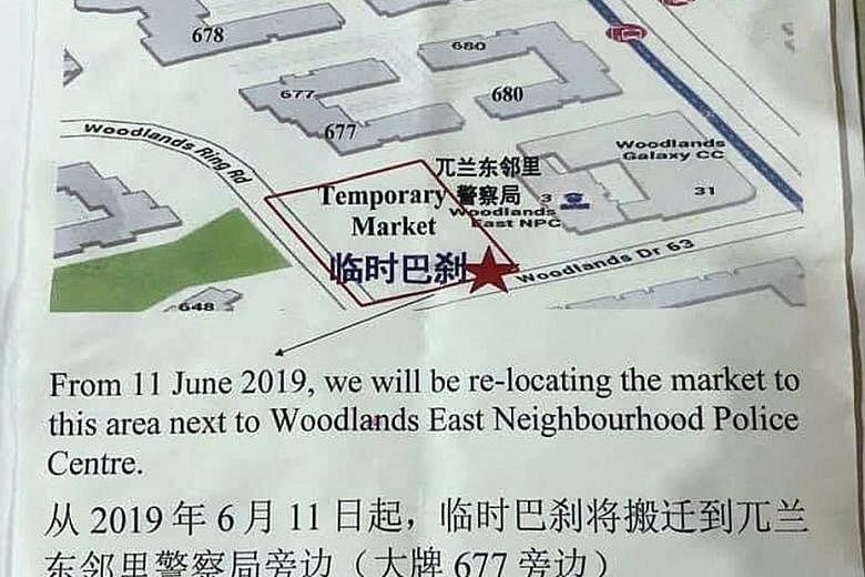 The fliers by a wet market operator to inform the public about the relocation of the wet market at Admiralty Place mall had used a Hindi translation instead of Tamil.