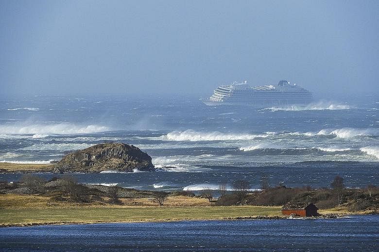 The cruise ship Viking Sky drifting towards the shore in Hustadvika, Norway. It had sent out a mayday signal on Saturday.