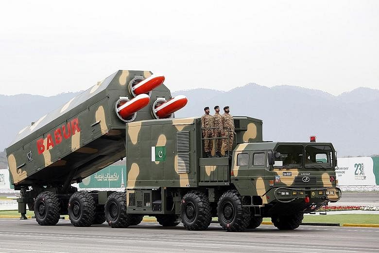 The Babur missile at the military parade in Islamabad on Saturday for Pakistan's national day. March 23 marks the adoption of the Lahore Resolution demanding a separate state for the Muslims of British-ruled India.
