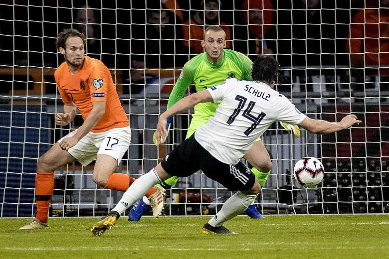 Germany defender Nico Schulz scoring the winner in the 3-2 victory over the Netherlands in Amsterdam on Sunday to start their Euro 2020 Group C qualifiers on a positive note.