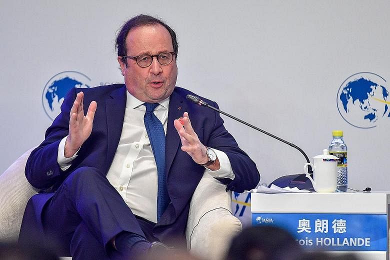 Former French president Francois Hollande speaking at the Boao Forum for Asia in south China's Hainan province.