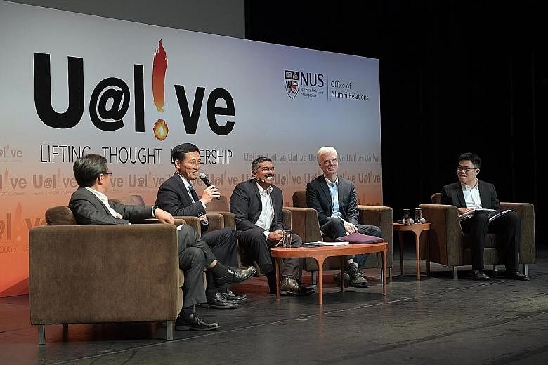 Education Minister Ong Ye Kung with (from left) Yale-NUS College president Tan Tai Yong, panel moderator Viswa Sadasivan, Organisation for Economic Cooperation and Development director for education and skills Andreas Schleicher, and Yale-NUS College