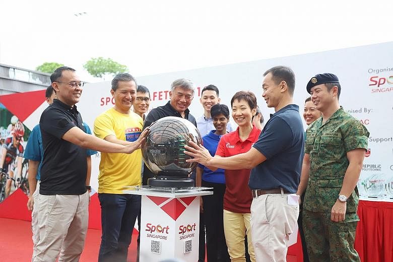 (From left) Sports Safety Committee co-chairman Muhammad Rostam Umar; Sport Singapore deputy chief executive Chiang Hock Woon; Sport Singapore chief executive Lim Teck Yin; Minister for Culture, Community and Youth Grace Fu and Sports Safety Committe