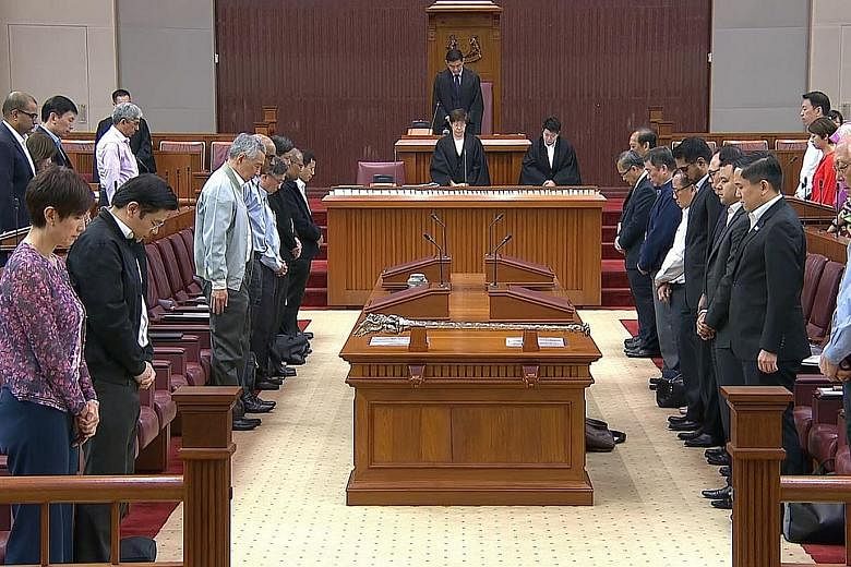 MPs observing a minute's silence in Parliament yesterday for the victims of the March 15 Christchurch shootings. Senior Parliamentary Secretary for Home Affairs Sun Xueling said the recent attacks in Christchurch and the Dutch city of Utrecht have un