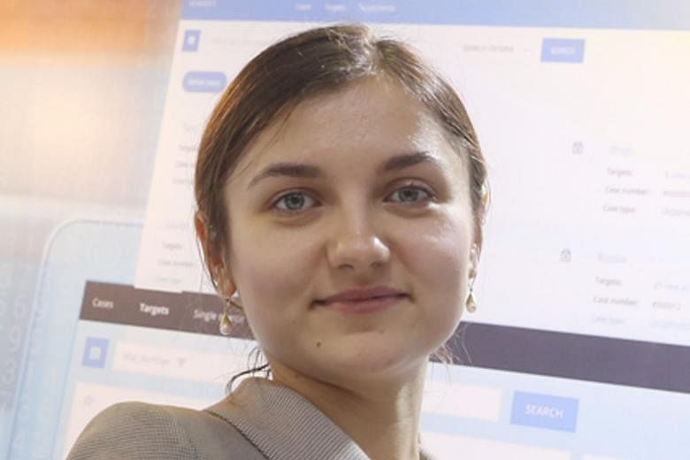 Also shown were Apstec Systems' Human Security Radar (left), which screens people en masse for hidden explosives and firearms, and BLER Systems' WEBINT Center system, which account manager Alina Sobko (above) said can be used to monitor suspects on s