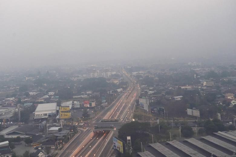 Hazy skies in Chiang Mai province yesterday. Thailand's northern region appears to have been hit particularly hard this year by haze, an annual scourge caused by forest fires and the illegal slash-and-burn method of clearing farmland during the heigh