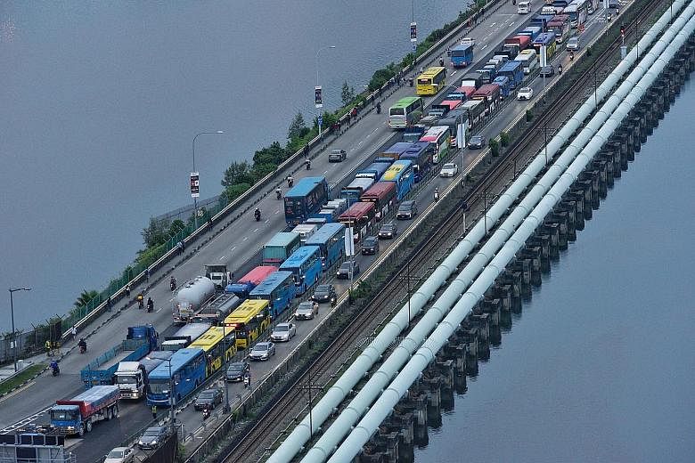 Heavy traffic along the Causeway in July last year. Congestion at the Singapore land checkpoints was reportedly worse than usual on Monday, according to Malaysian paper The Star. That was the day new measures denying entry to foreign vehicles with ou