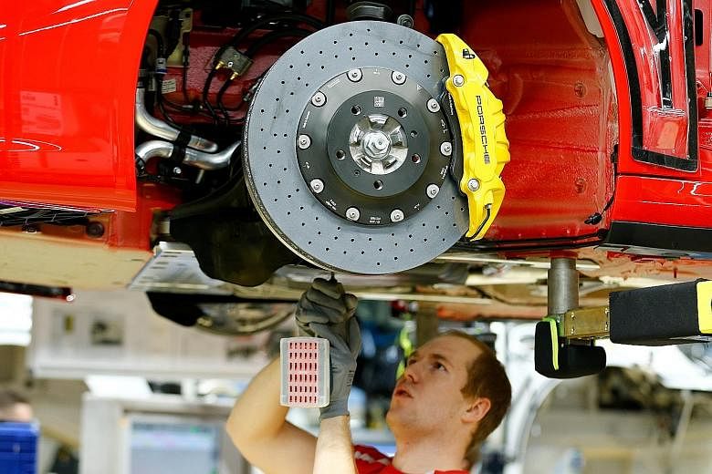 A vehicle being worked on at a Porsche factory in Germany. Concern about the weakness of the factory sector is clouding the outlook for Germany's economy, which faces headwinds from a slowing world economy, international trade disputes and the threat