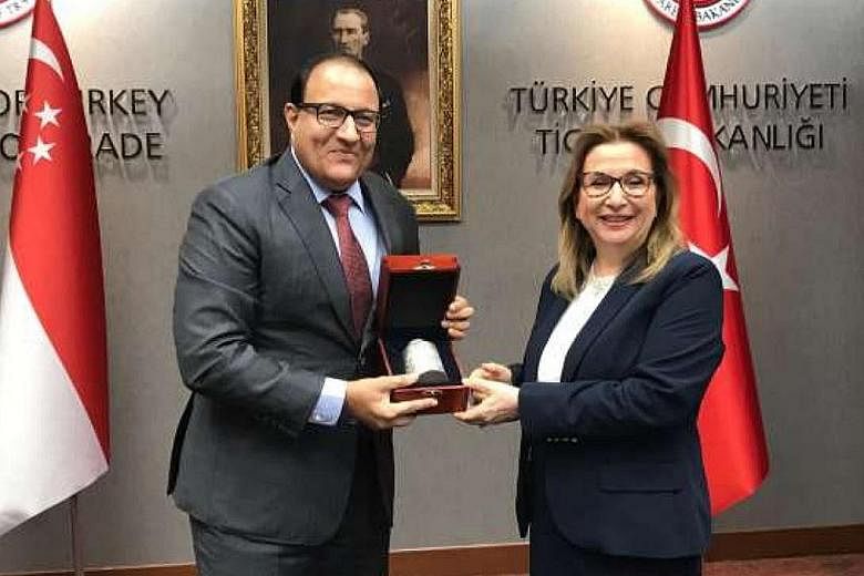 Minister-in-charge of Trade Relations S. Iswaran with Turkish Minister of Trade Ruhsar Pekcan in Ankara.