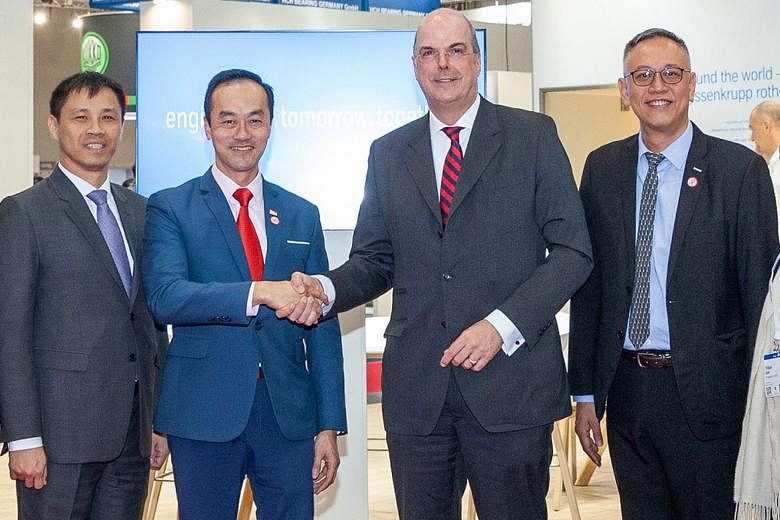 (From left) Singapore Ambassador to Germany Laurence Bay, Senior Minister of State for Trade and Industry Koh Poh Koon, Dr Donatus Kaufmann, board member of Thyssenkrupp, and Mr Lim Kok Kiang, assistant managing director of the Economic Development B
