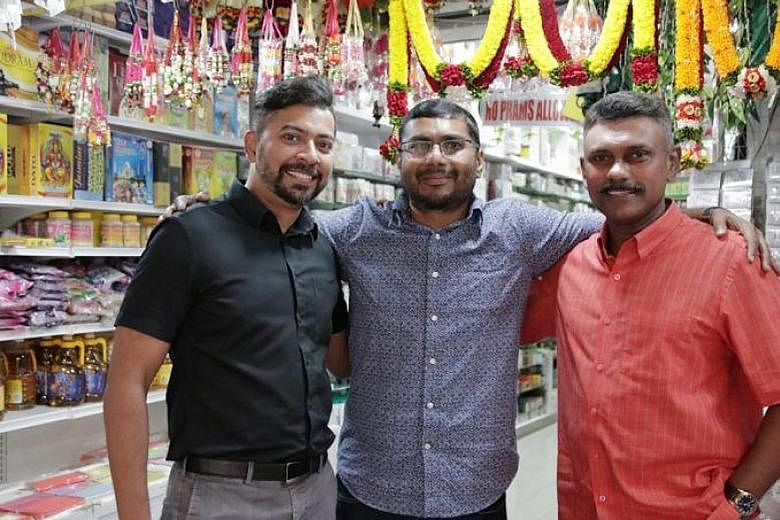 (From left): Mr Jay Varman, co-founder and CEO of Dei; Mr Regunarth Thyagarajan, owner of Jothi Store & Flower Shop and one of the merchants on Dei's platform; and Mr P.P. Raj, co-founder of Dei.