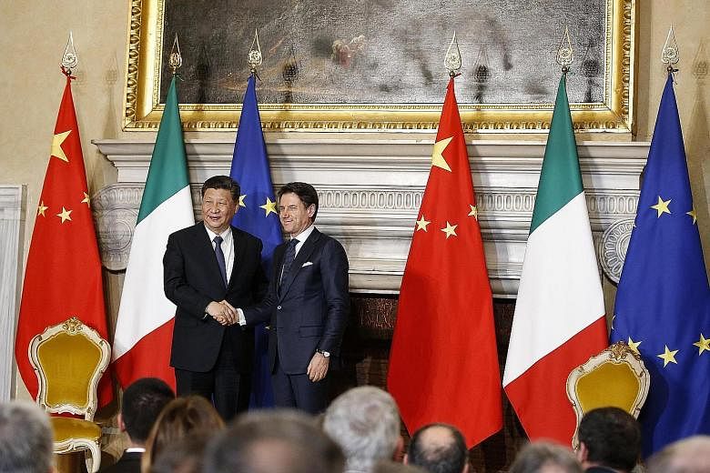 Chinese President Xi Jinping and Italian Prime Minister Giuseppe Conte at their meeting in Rome last month. Italy is the first political and economic heavyweight in the EU and G-7 to sign a memorandum of understanding with China to officially become 
